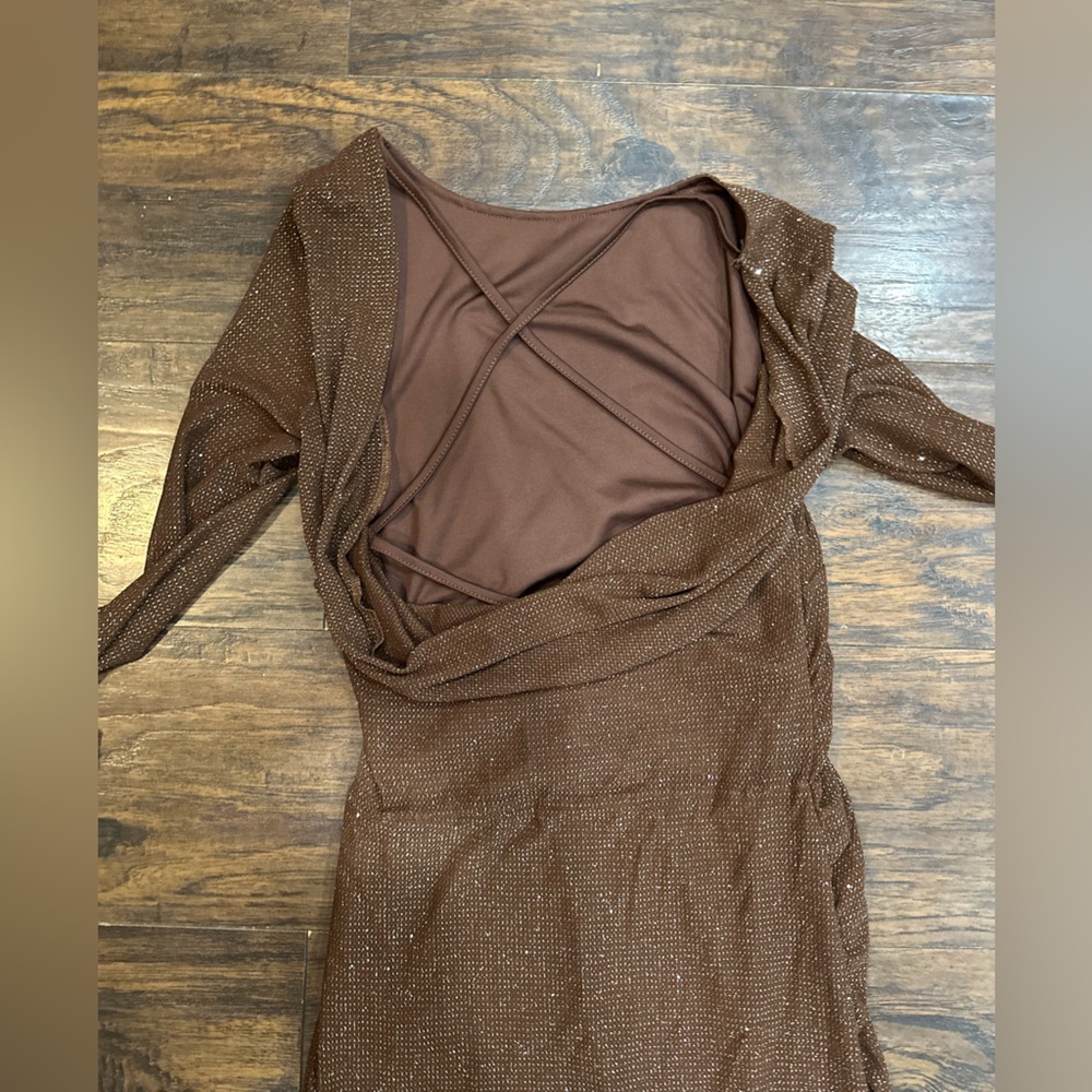 Maternity Shimmering Brown Backless Dress - Picture 4 of 6